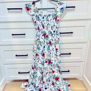 Floral Ruffle Smocked Maxi Dress with Pockets size M